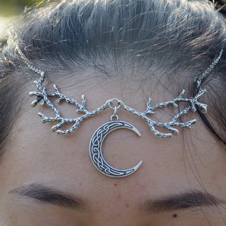 Viking Celtic Crescent Moon of Faeries Branch Headpiece Hair Chain-Tales of Valhalla