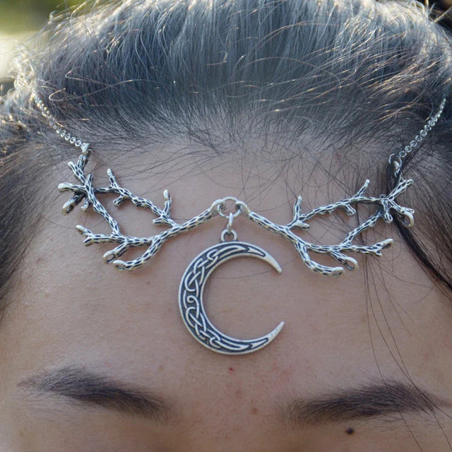 Viking Celtic Crescent Moon of Faeries Branch Headpiece Hair Chain