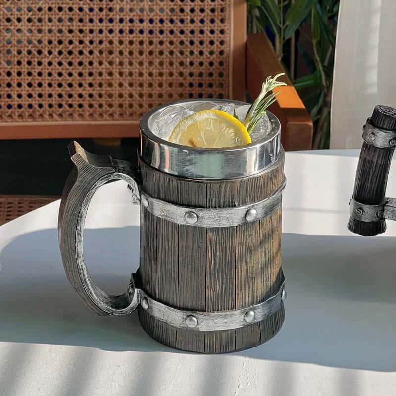 Viking Wooden Barrel Tankard Mug