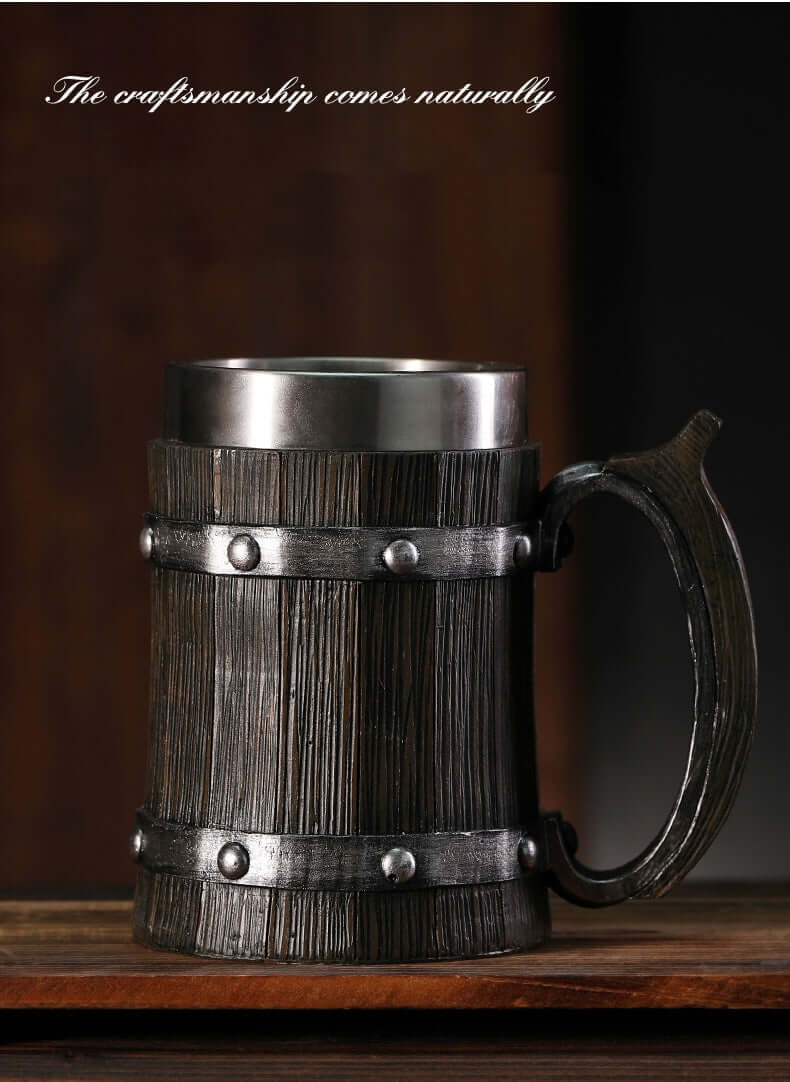 Viking Wooden Barrel Tankard Mug