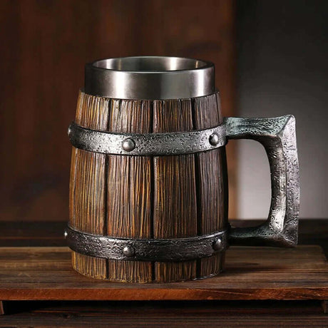 Viking Wooden Barrel Tankard Mug