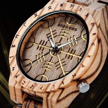 Wooden Viking Watch With Helm Of Awe Design-Tales of Valhalla