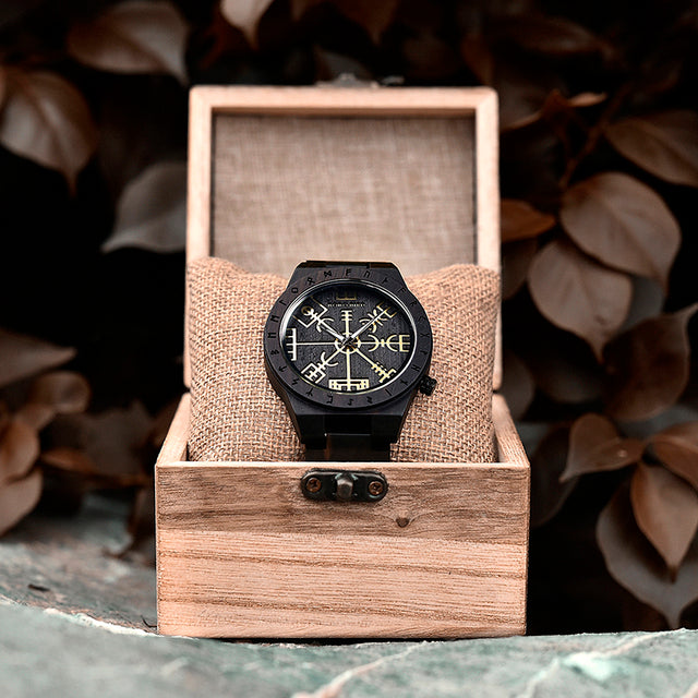 Wooden Viking Watch With Vegvisir Symbol