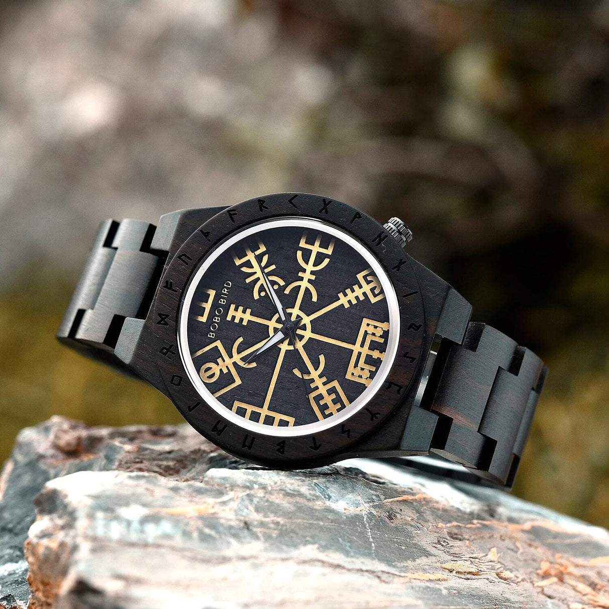 Wooden Viking Watch With Vegvisir Symbol