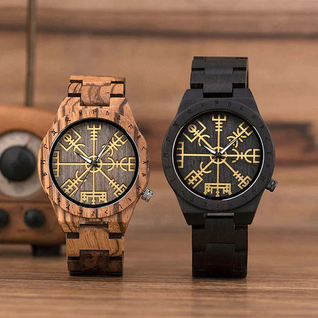 Wooden Viking Watch With Vegvisir Symbol-Tales of Valhalla