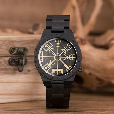 Wooden Viking Watch With Vegvisir Symbol-Tales of Valhalla