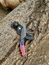 American Flag Damascus Knife & Pizza Cutter Set