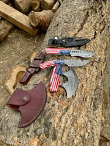 American Flag Damascus Knife & Pizza Cutter Set