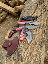 American Flag Damascus Knife & Pizza Cutter Set