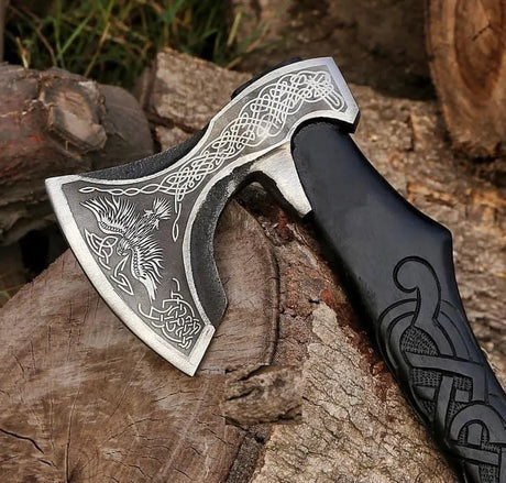 Black Carved Raven Axe