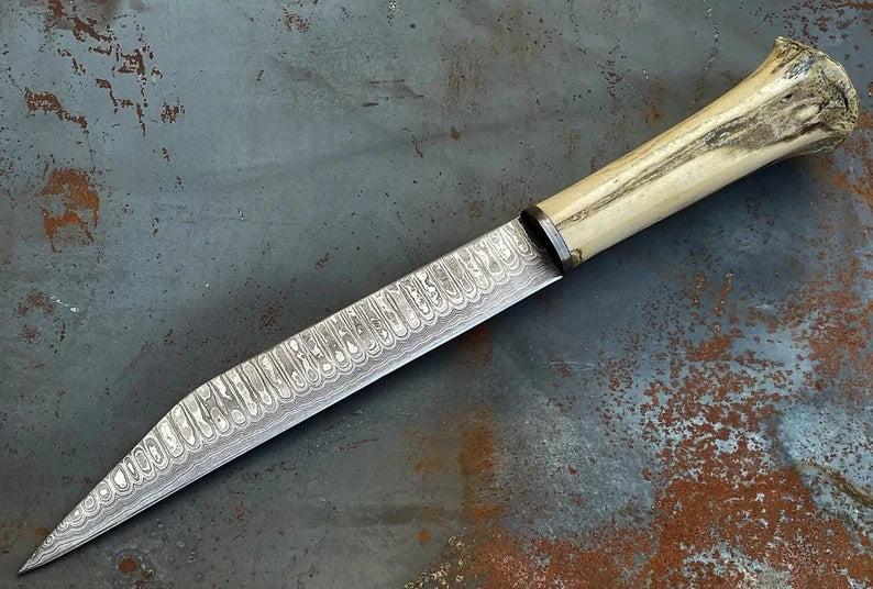 Camel Bone Damascus Seax – Handmade Viking Knife with Ladder
