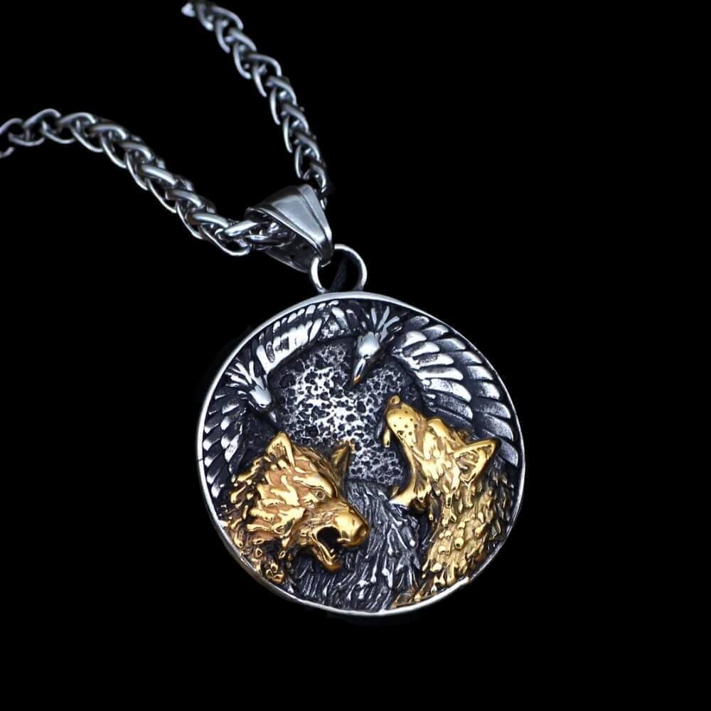 Odin's Wolves and Ravens Necklace