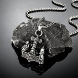 Odin's Raven and Wolf on Mjölnir Necklace