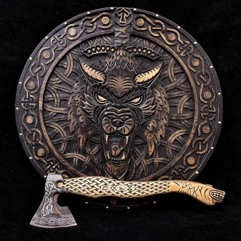 Norse Wolf Axe & Shield Set