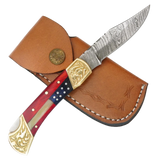 USA Flag  7" Damascus Folding Pocket Knife