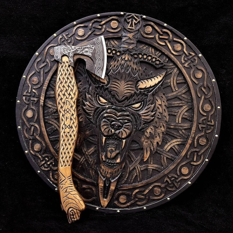 Norse Wolf Axe & Shield Set