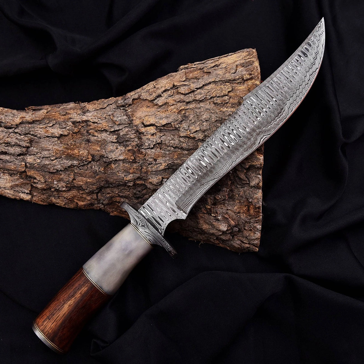 Camel Bone Damascus Steel Bowie Knife