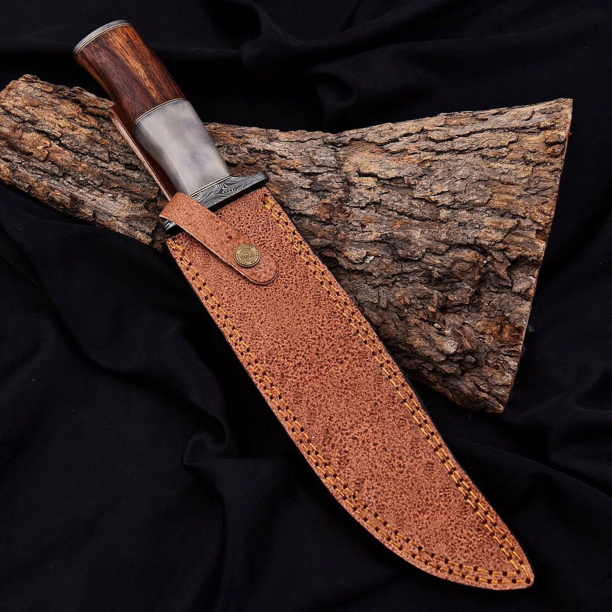 Camel Bone Damascus Steel Bowie Knife
